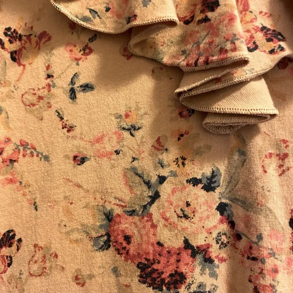 Ralph Lauren Knit Floral Ruffle Neck Top - Picture 2 of 5
